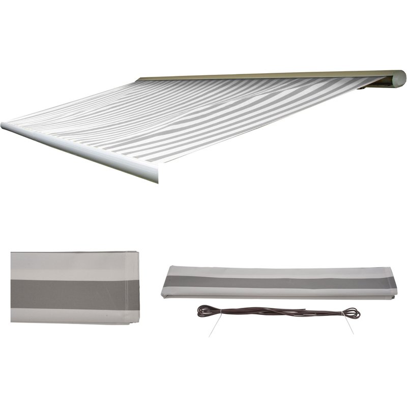 Housse de rechange pour store T122, cassette complète Housse de rechange protection solaire 4x3m acrylique gris-blanc