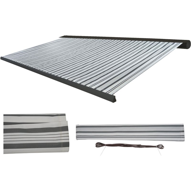 Housse de rechange pour store T122, cassette complète Housse de rechange protection solaire 4x3m Polyester gris-blanc