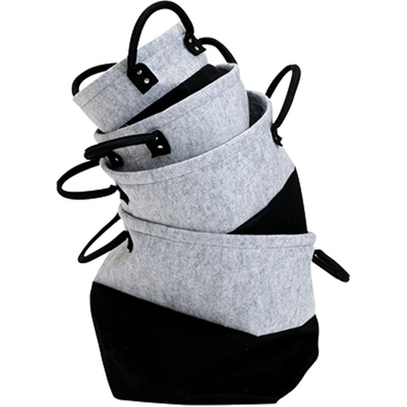 Lot De 4 Paniers Bicolores En Feutre Non-Tissé - Noir Et Gris