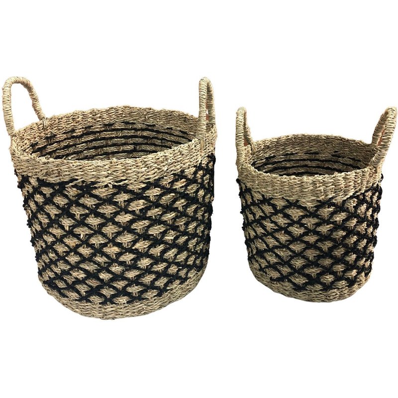 Set De 2 Paniers Tressé En Jonc De Mer - Noir Et Beige