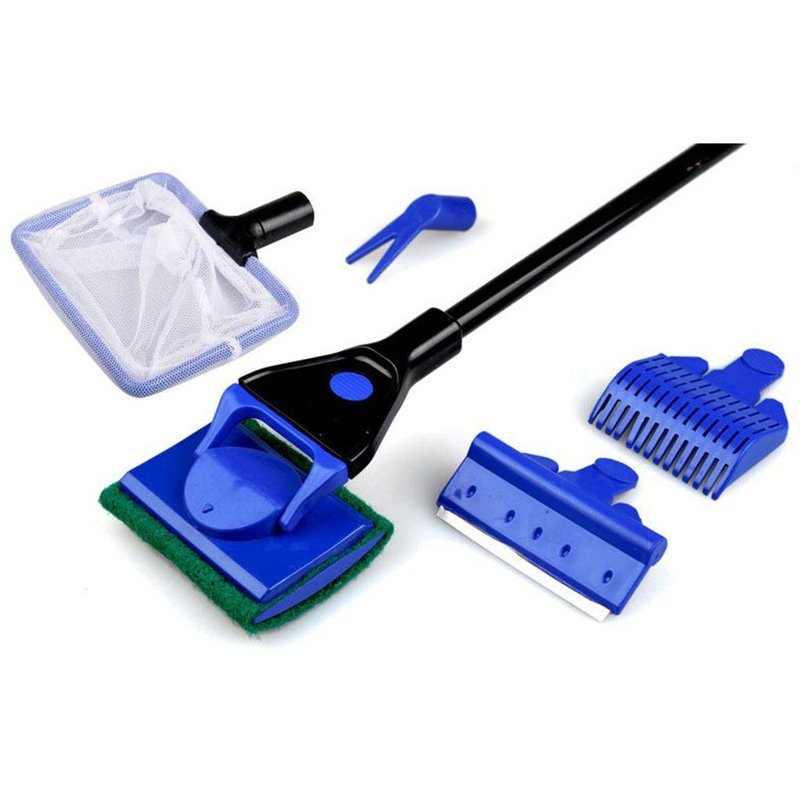 Nettoyeur D'aquarium 5 En 1, Ensemble De Nettoyage, Filet À Poisson, Râteau À Gravier, Grattoir À Algues, Fourchette À Herbe, Brosse Éponge, Outil De Nettoyage D'aquarium En Verre