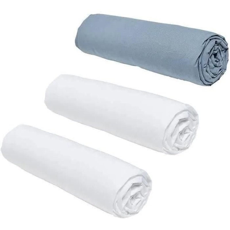 Lot De 3 Draps Housses Today Essential - 140 X 190 Cm - 2 Personnes - 100% Coton - Craie/ Denim