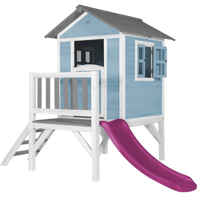 Axi Maison Enfant Beach Lodge Xl En Bleu Avec Toboggan En Violet