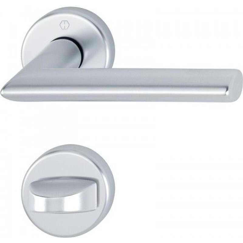 Poignée de porte double sur rosaces rondes Stockholm finition argent - à condamnation sans voyant