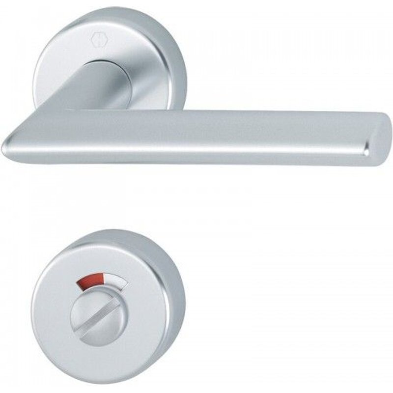 Poignée de porte double sur rosaces rondes Stockholm finition argent - à condamnation avec voyant