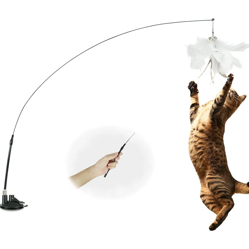 Jouets À Plumes Pour Chats Avec Cloche Et Ventouse,Interactif Chatons Baguette Teaser Canne A Peche Pour D'intérieur