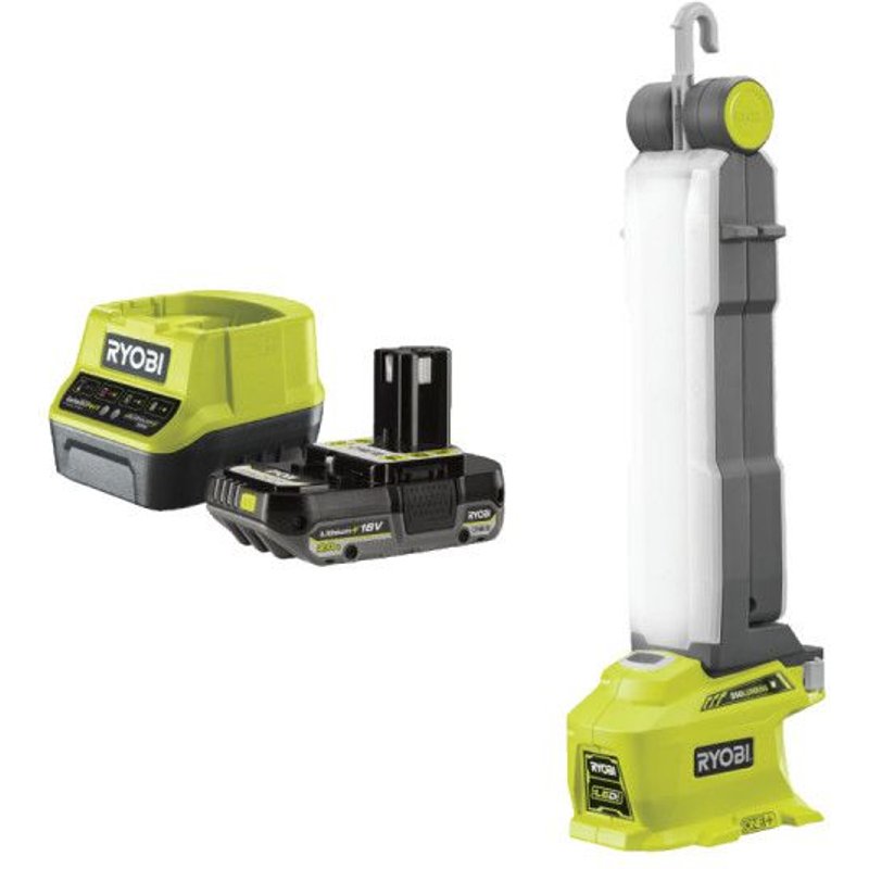 Pack RYOBI Lampe LED modulable R18ALF-0 - 18V One+ - 850 lumens - 1 batterie 2.0Ah - 1 chargeur rapide RC18120-120