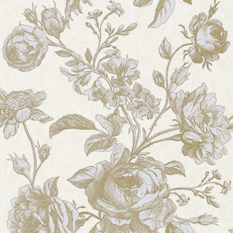 Papier peint floral Profhome 387003-GU papier peint intissé légèrement texturé avec un dessin floral scintillant crème ivoire-clair or 5,33 m2
