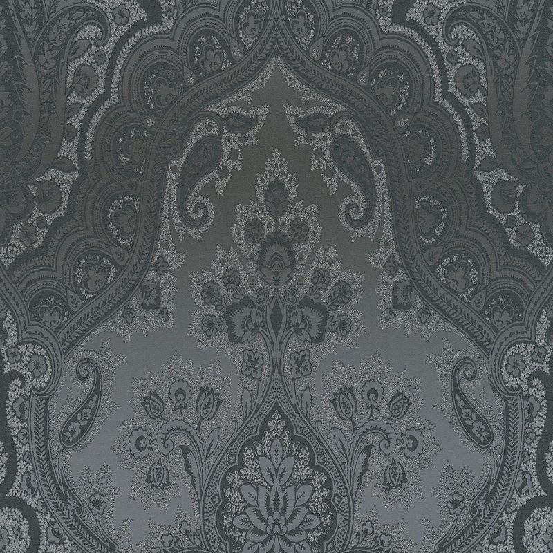 Papier peint baroque Profhome 387085-GU papier peint intissé gaufré à chaud lisse au style baroque scintillant noir gris-foncé or 5,33 m2