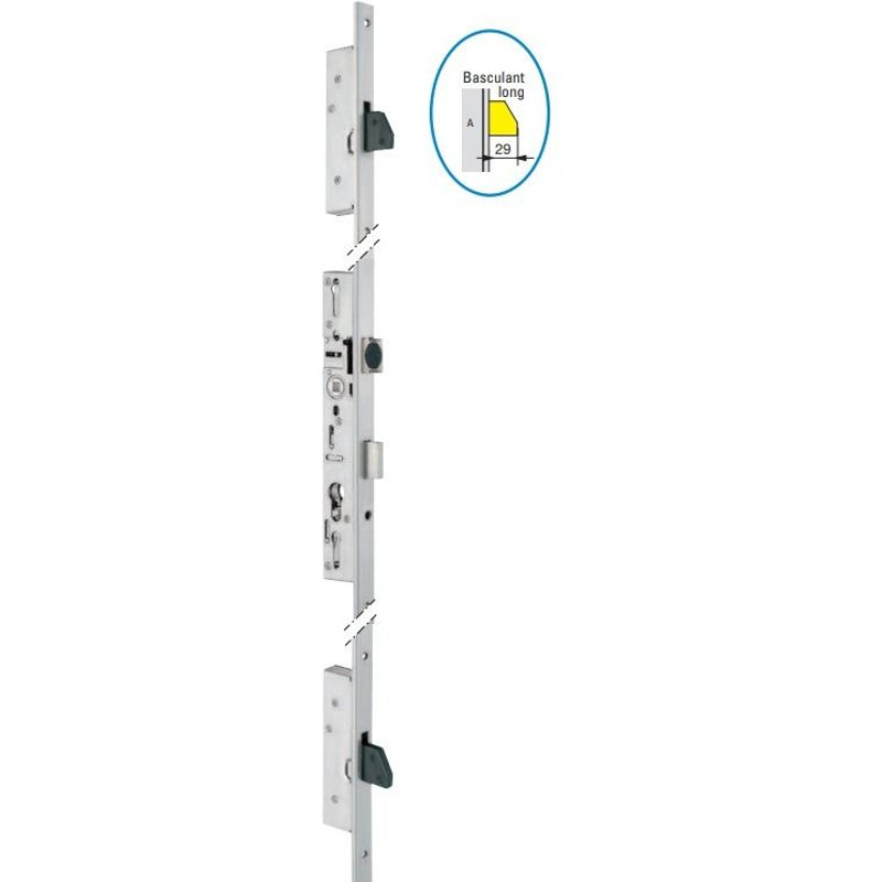 Serrure 3 points TF3 - pĂȘnes basculants - 30 mm - tĂȘtiĂšre plate 22 mm - 6370.45.3A STREMLER