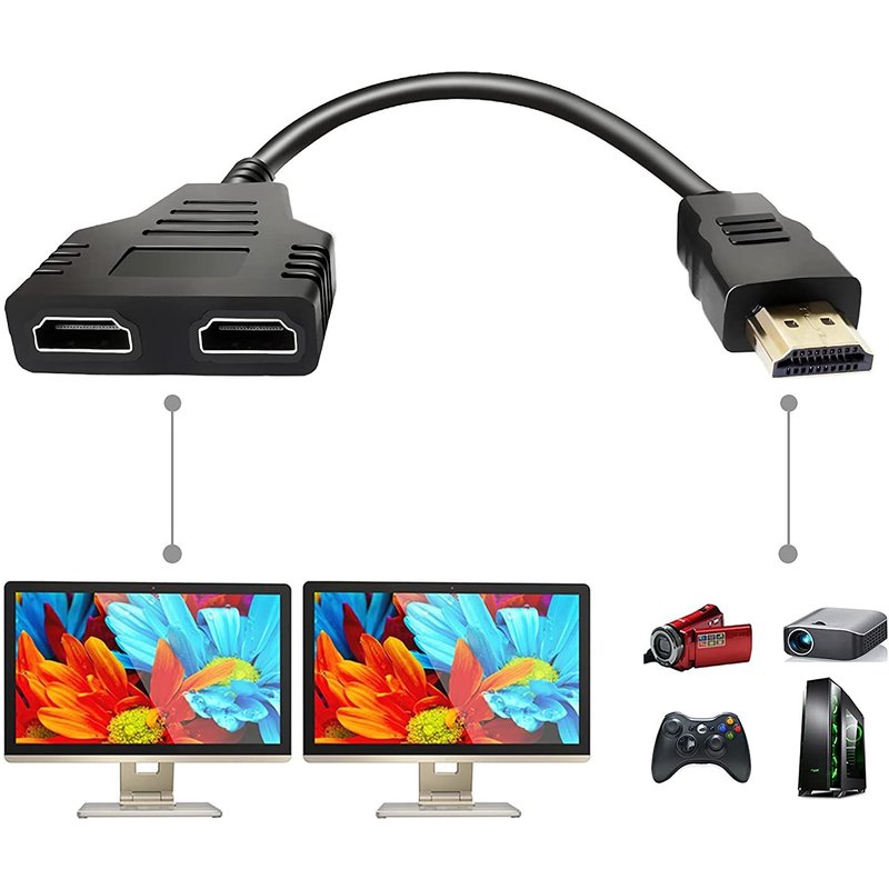 Cable adaptateur répartiteur HDMI - Répartiteur HDMI 1 entrée 2 sorties HDMI male vers double HDMI femelle 1 à 2 voies pour HDMI HD LED LCD TV prend en charge deux téléviseurs identiques en même temps
