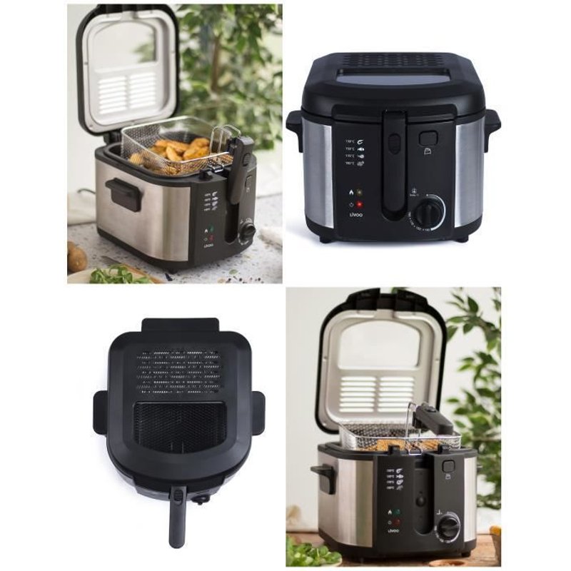 Friteuse électrique Capacité 3 L revêtement antiadhésif avec fenêtre et filtre anti-graisse sécurité anti-surchauffe