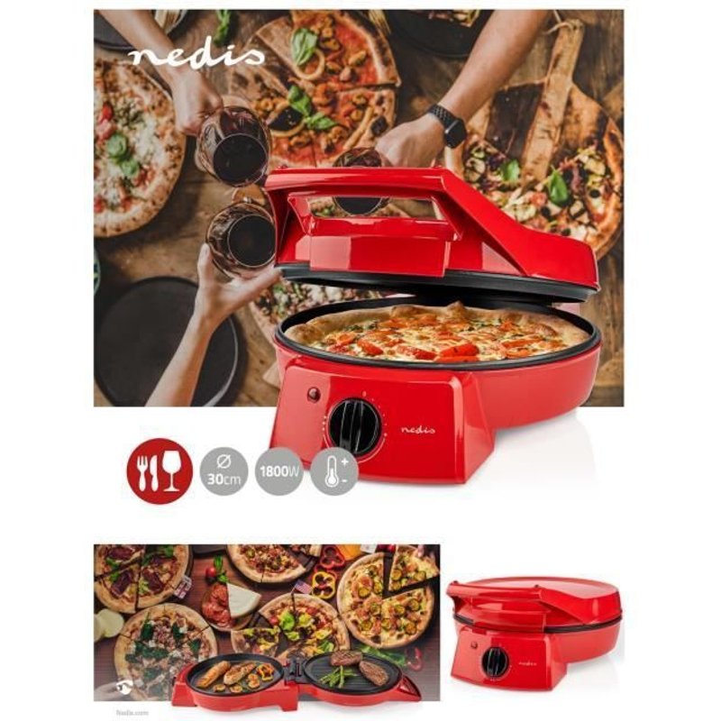 Four à Pizza et tartes avec Grill Plancha Revêtement Pierre antiadhésif Puissance 1800 W pancakes, omelettes, quiches et flammekuech