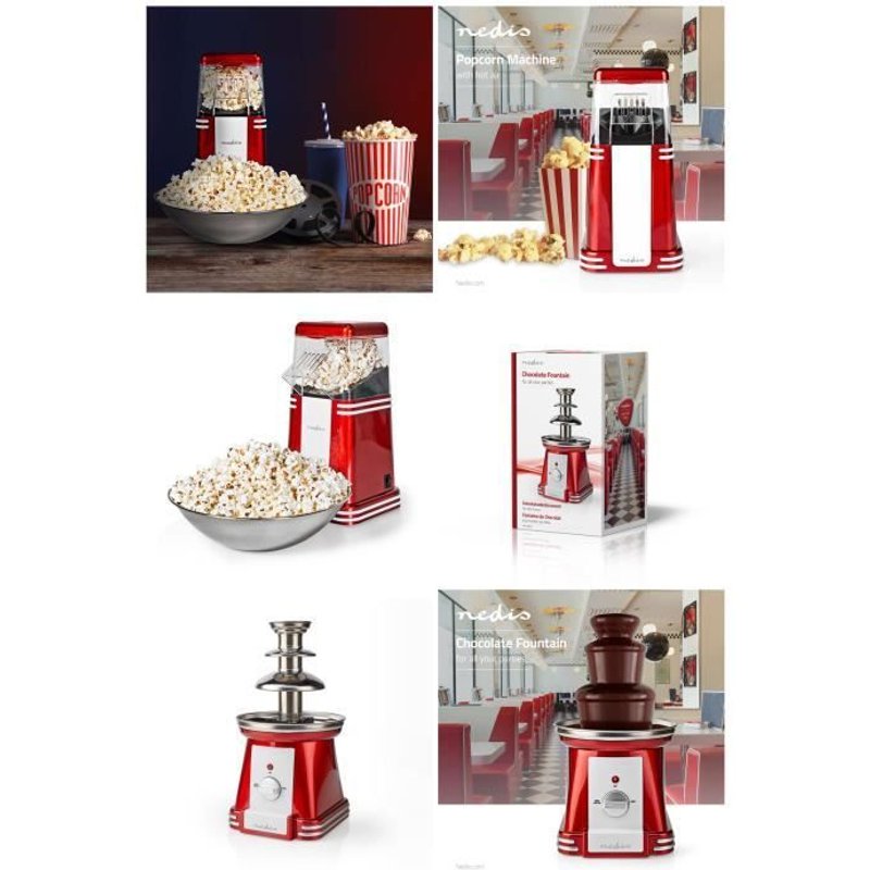 Machine à POP CORN 1200W + FONTAINE A CHOCOLAT 90 W Blanc / Rouge