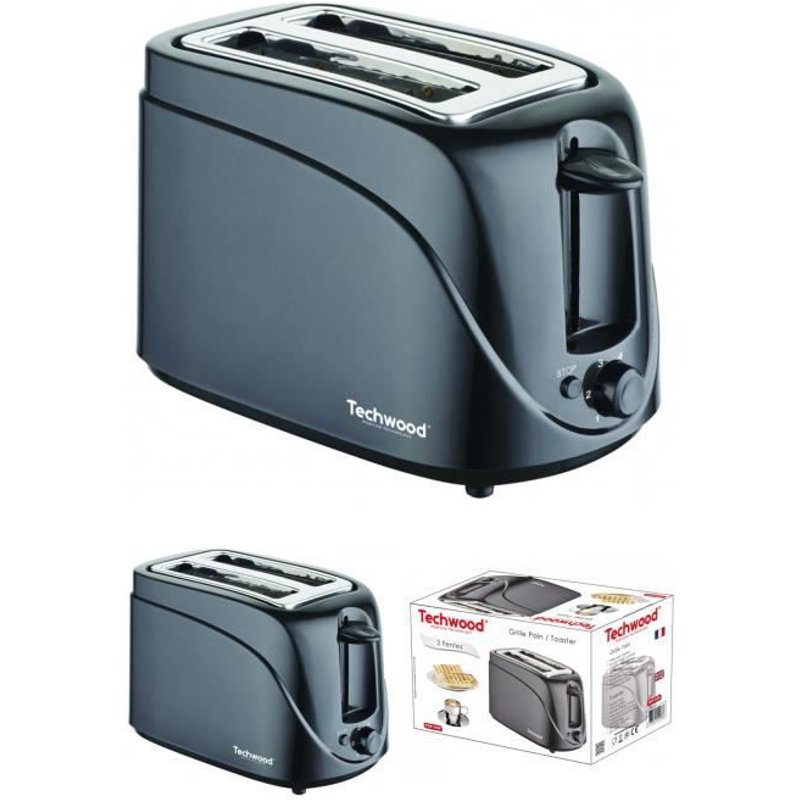 GRILL PAIN à Deux fentes 700W pour griller les tartines de pain - couleur Noire Idées cadeaux Tiroir ramasse miettes