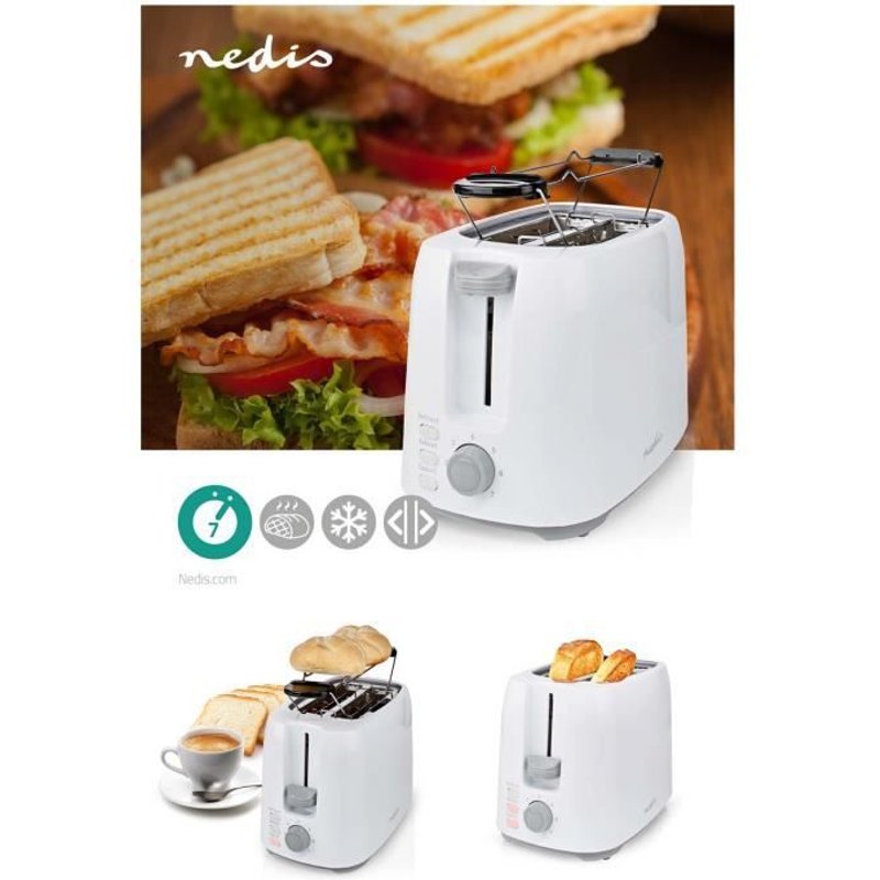 Grille pain 2 Emplacements Thermostat réglable: 7 Fonction de dégivrage Support à pain Blanc