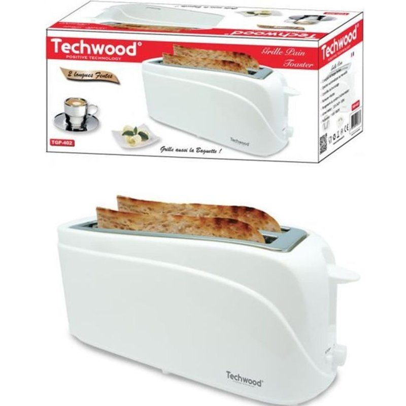 Grille-Pain pour Baguette Blanc 1300W 2 longues et larges fentes Ejection automatique design