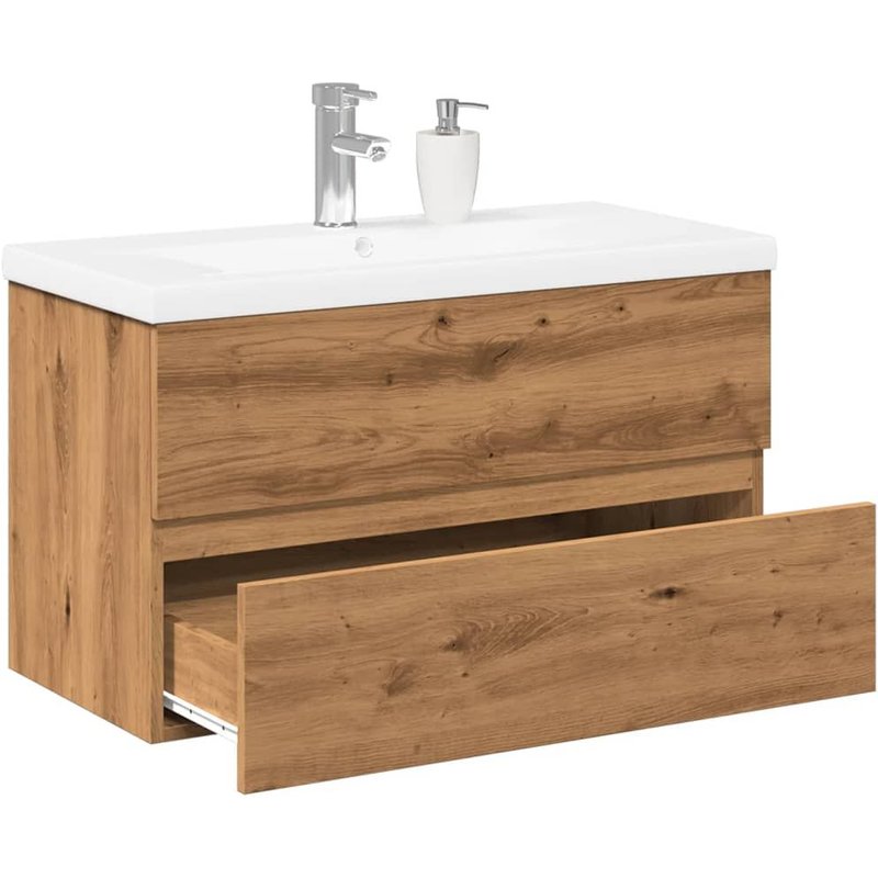 Vidaxl Meuble Avec Vasque Intégrée Chêne Artisanal 81x39,5x49 Cm