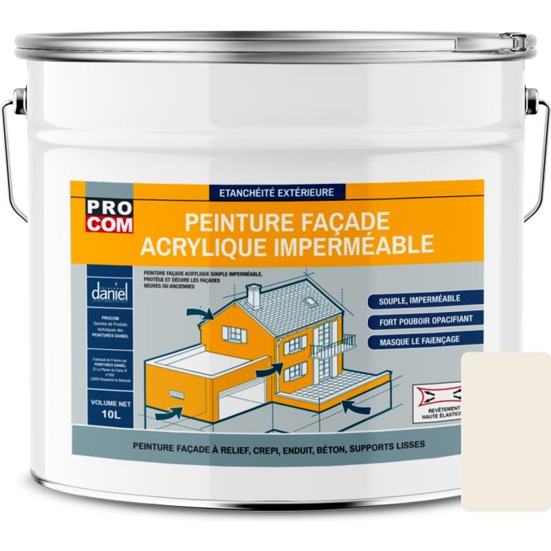 Peinture façade PROCOM crépi, façade à relief, imperméabilisation et protection des façades - Durable jusqu'à 10 ans 10 litres Blanc cassé (RAL 9010)
