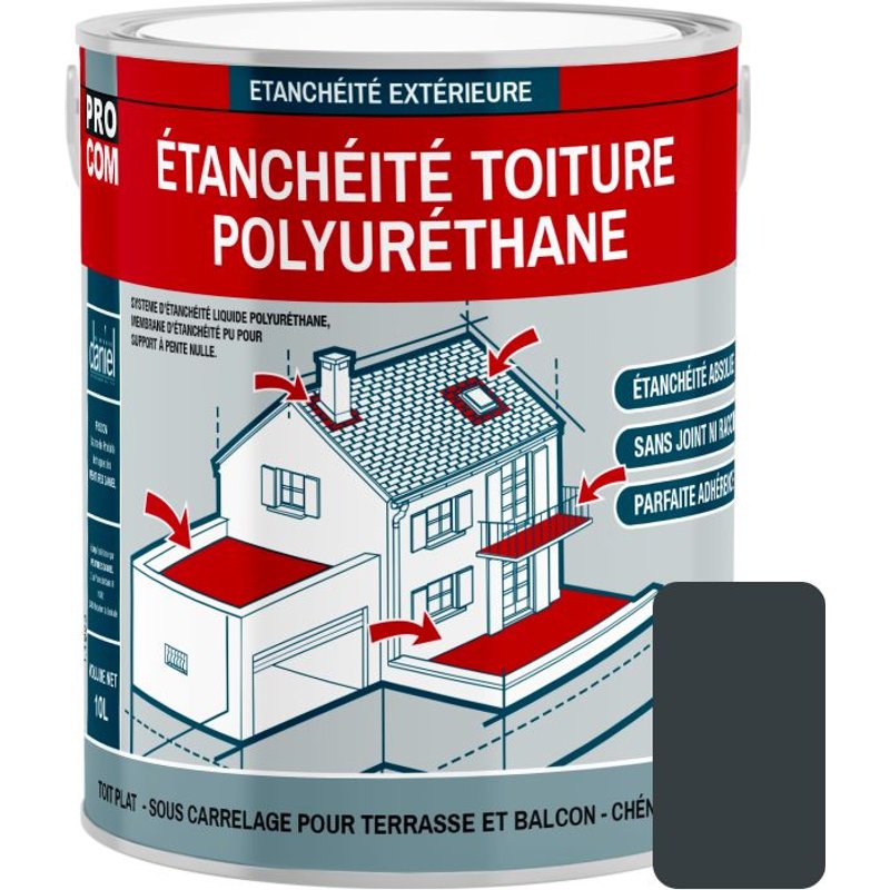 Étanchéité toiture polyuréthane - Étanchéité toit terrasse, toit plat PROCOM 3.5 Kg Ardoise (RAL 7016)