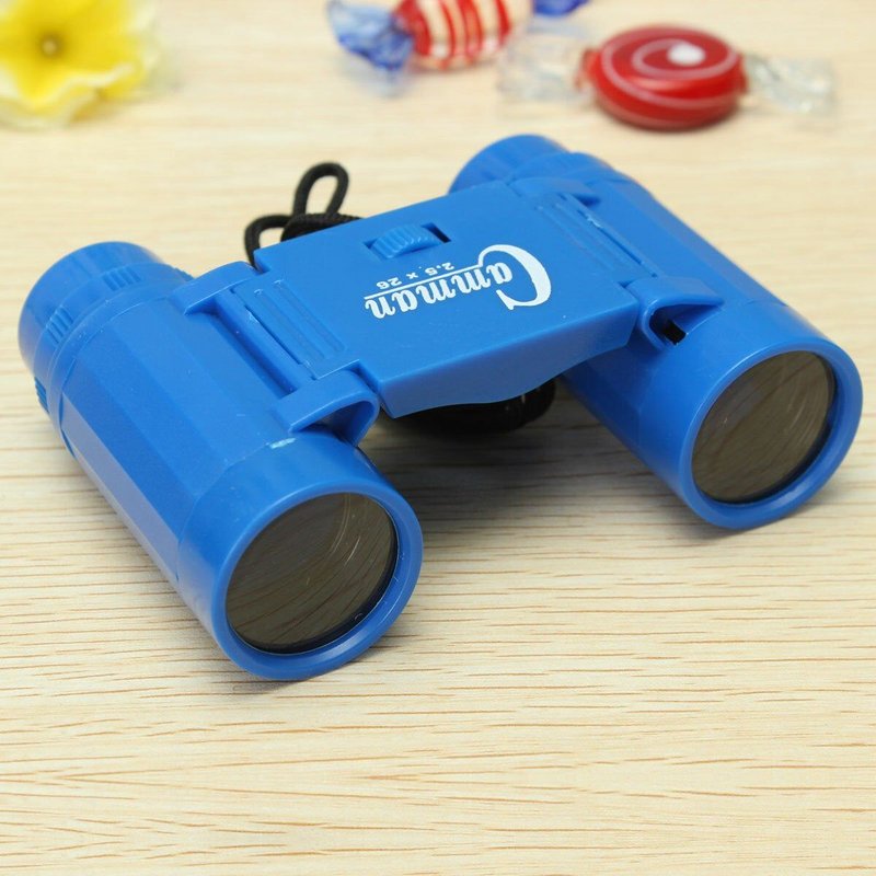 Telescope binoculaire jouet a grossissement 2,5 x 26 pour enfants + sangle de cou, bleu