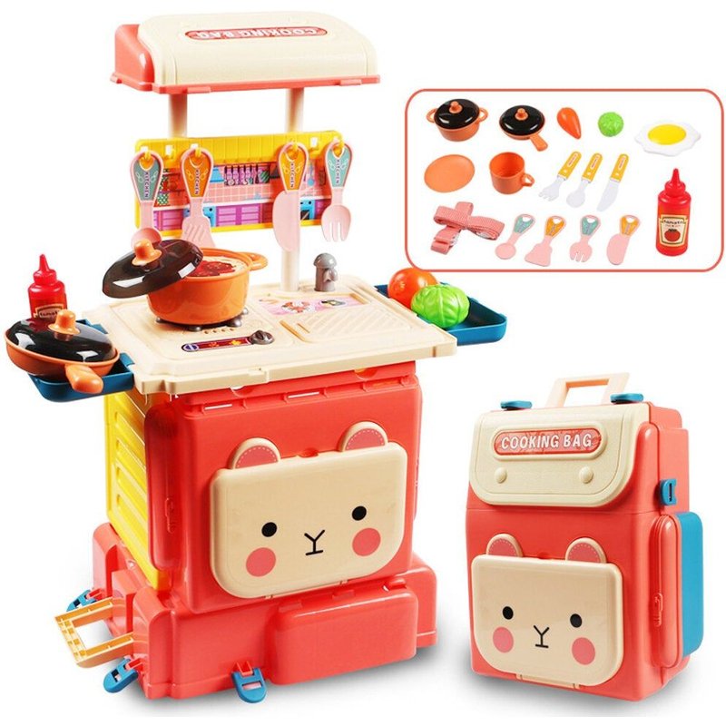 Simulation Belle Deformation Double Mode Commutation Sac D'ecole Cuisine Cuisine Modèle Ensemble Jouer Maison Sac Magique Puzzle Jouet Pour Enfants Cadeau, Rouge