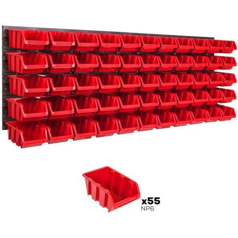 Système de rangement 115 x 39 cm a suspendre 55 boites bacs a bec S rouge boites de rangement