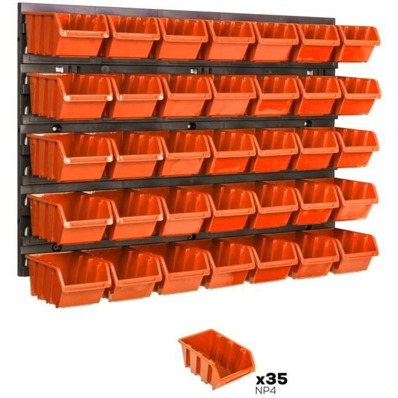 Lot de 35 boîtes XS bacs a bec orange pour système de rangement 58 x 39 cm au garage
