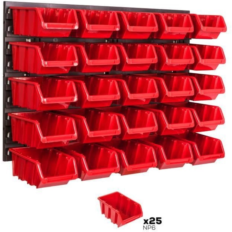 Système de rangement 58 x 39 cm a suspendre 25 boites bacs a bec S rouge