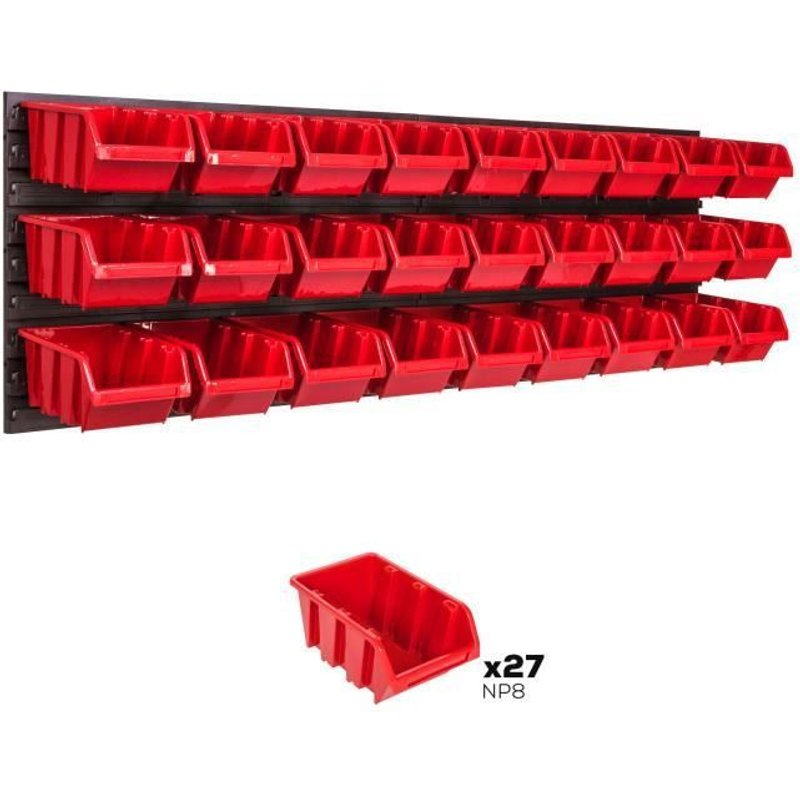 Système de rangement 115 x 39 cm a suspendre 27 boites bacs a bec M rouge boites de rangement