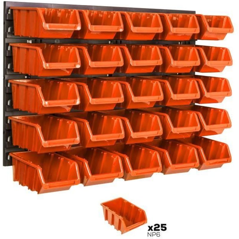 Lot de 25 boîtes S bacs a bec orange pour système de rangement 58 x 39 cm au garage
