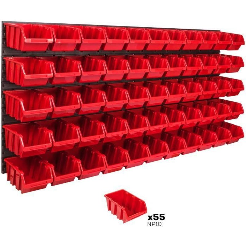 Système de rangement 174 x 78 cm a suspendre 55 boites bacs a bec L rouge boites de rangement
