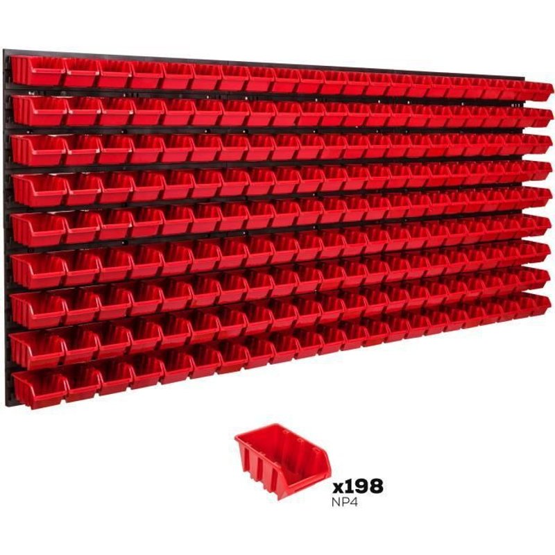 Système de rangement 174 x 78 cm a suspendre 198 boites bacs a bec XS rouge boites de rangement