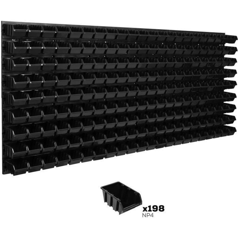 Système de rangement 174 x 78 cm a suspendre 198 boites bacs a bec XS noir boites de rangement