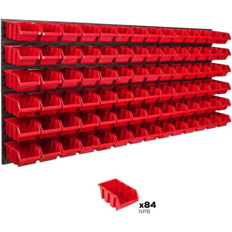 Système de rangement 174 x 78 cm a suspendre 84 boites bacs a bec M rouge boites de rangement