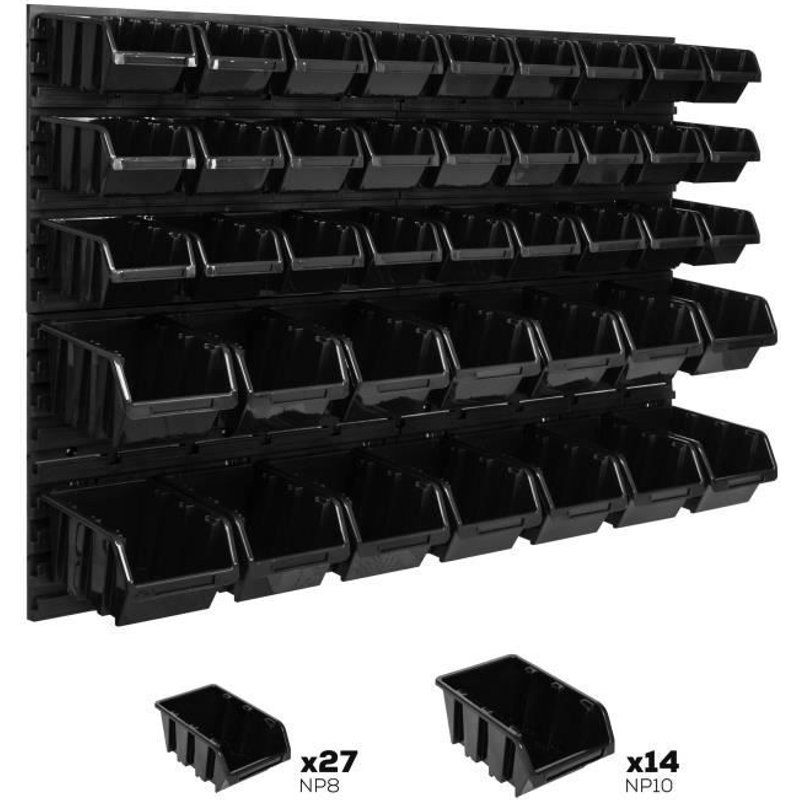 Système de rangement 115 x 78 cm a suspendre 41 boites bacs a bec M et L noir boites de rangement