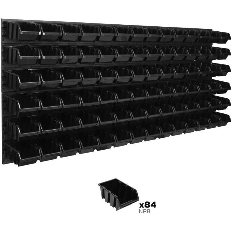 Système de rangement 174 x 78 cm a suspendre 84 boites bacs a bec M noir boites de rangement