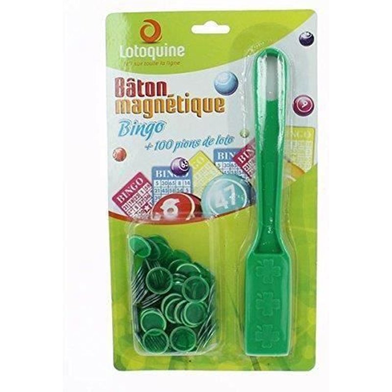 Baton Magnétique + 100 Pions Transparent Vert Pour Bingo Et Loto