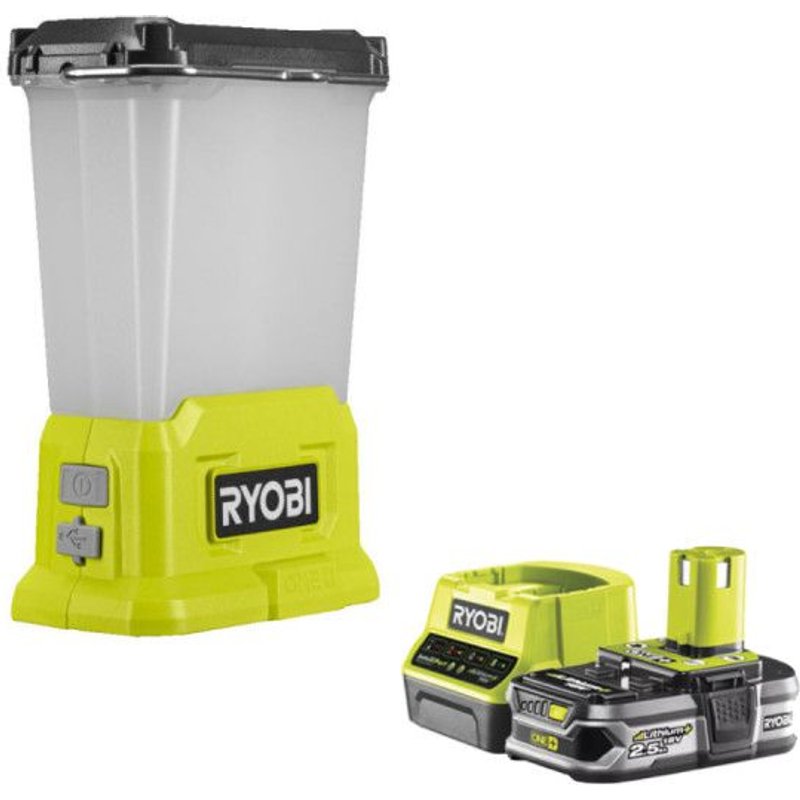 Pack RYOBI Lanterne LED 18V One+ 850 Lumens RLL18-0 - 1 Batterie 2.5Ah - 1 Chargeur rapide RC18120-125