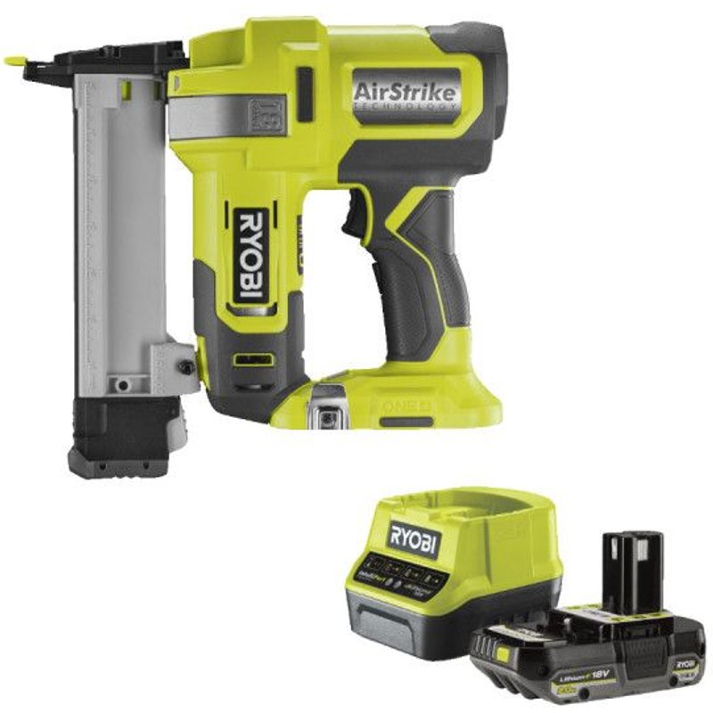 Pack RYOBI Agrafeuse à air comprimé R18GS18-0 - 18V One+ - 1 batterie 2.0Ah - 1 chargeur rapide RC18120-120