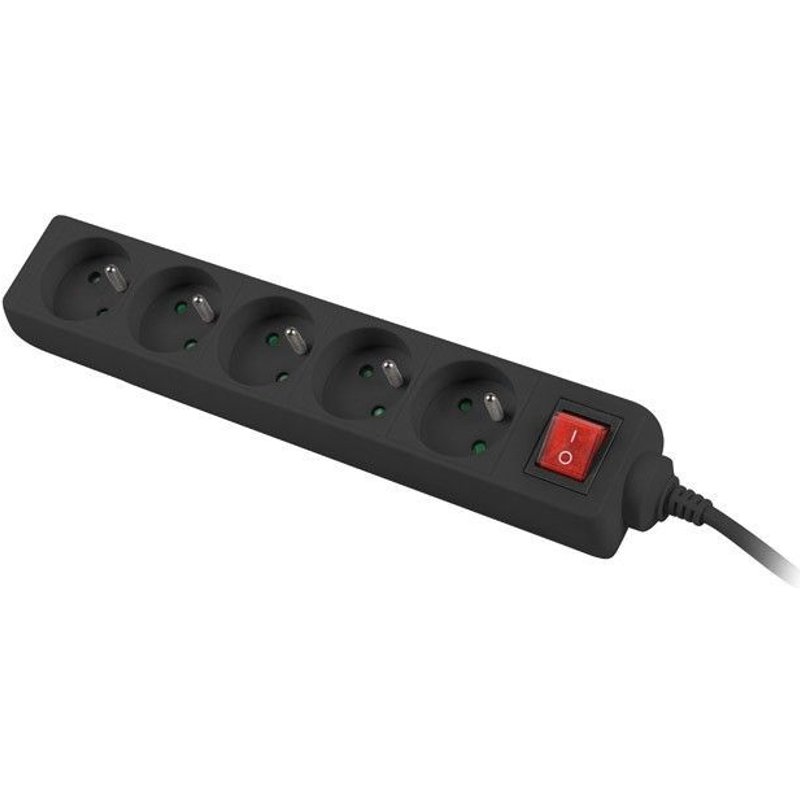 Power strip 3m, black, 5 sockets, with switch, cle made of solid copper