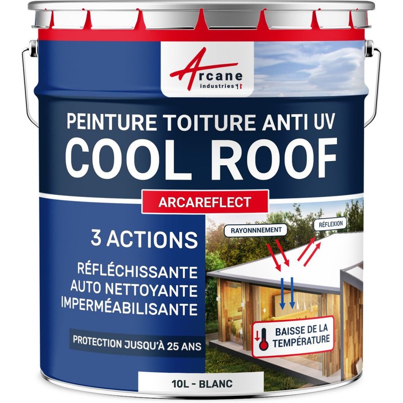 Cool Roof - Peinture toiture blanche réfléchissante, anti chaleur, auto nettoyante : Arcareflect Blanc 10 L