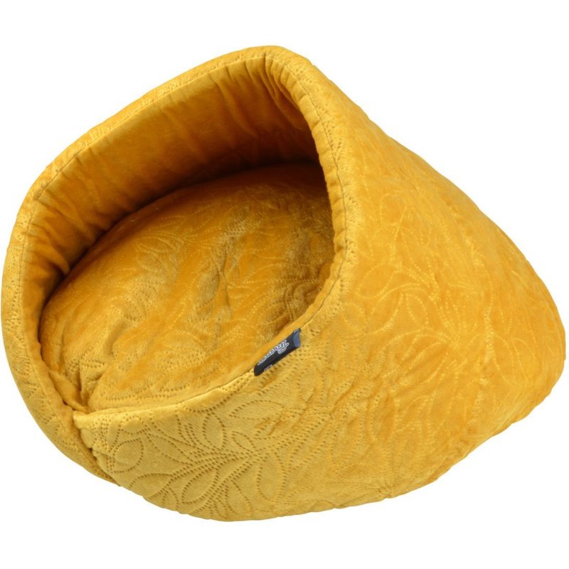 Niche Velours Pour Animaux - Broderie Fleurie - Diamètre 50cm - Jaune Jaune
