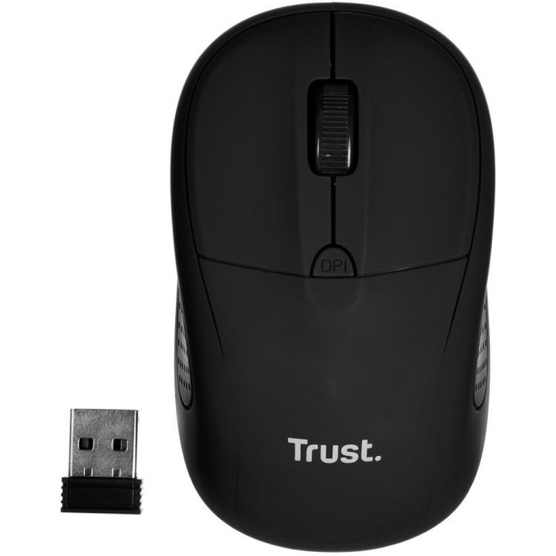 Trust Primo - Souris - droitiers et gauchers - optique - 4 boutons - sans fil - 2.4 GHz - récepteur sans fil USB - noir mat