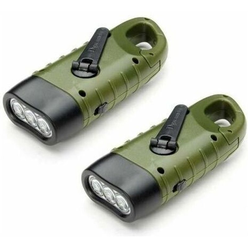 Lampe Torche Solaire Rechargeable(Lot de 2), LED Lampe dâUrgence à Dynamo Manivelle Flashlight avec Mousqueton pour Randonnée Voyage Camping Escalade,Armée Verte zhuoxuan