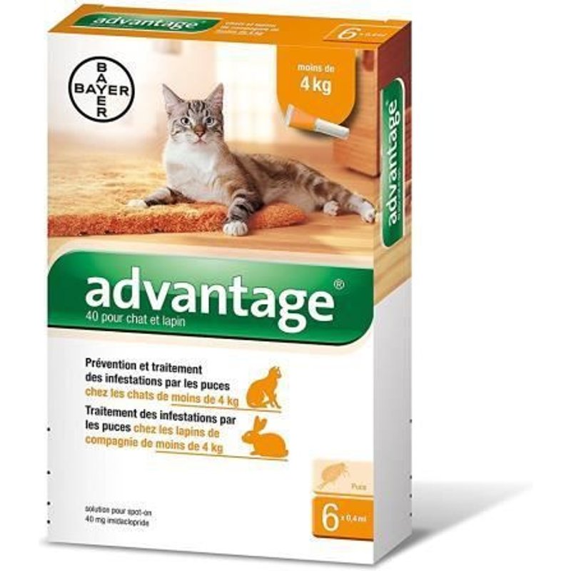 Bayer Advantage 40 Chat/Lapin 0-4 Kg 6 Pipettes Antiparasitaires