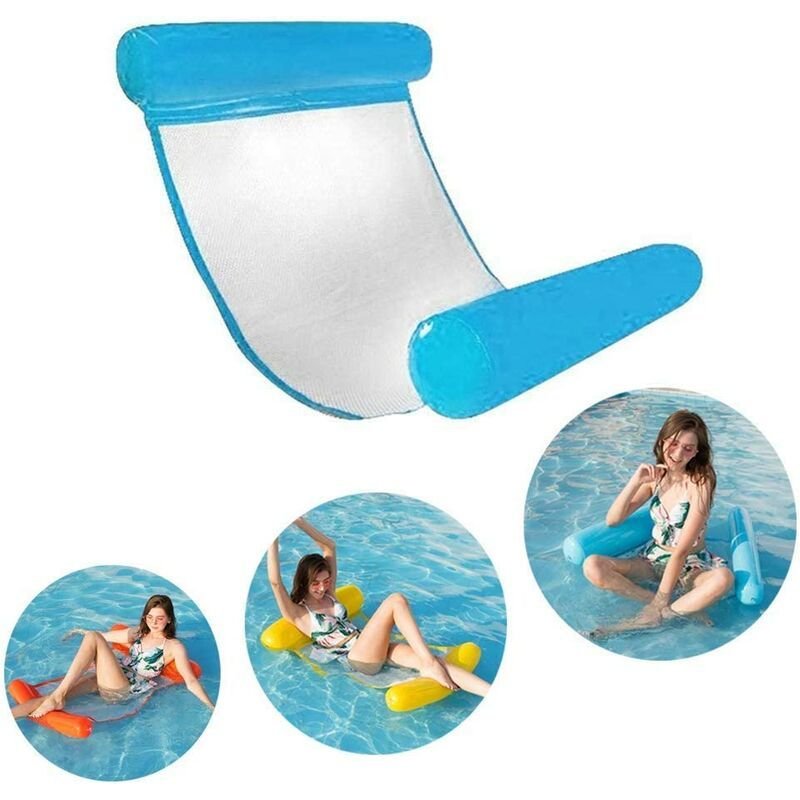 Matelas Gonflable De Piscine Lit De Natation Gonflable, Hamac D'eau Ultra Confortable Avec Filet, Section De TĂȘte Et De Pied Gonflable Hamac De Piscine Matelas D'air D'eau Chaise Longue Flottante (Bleu)