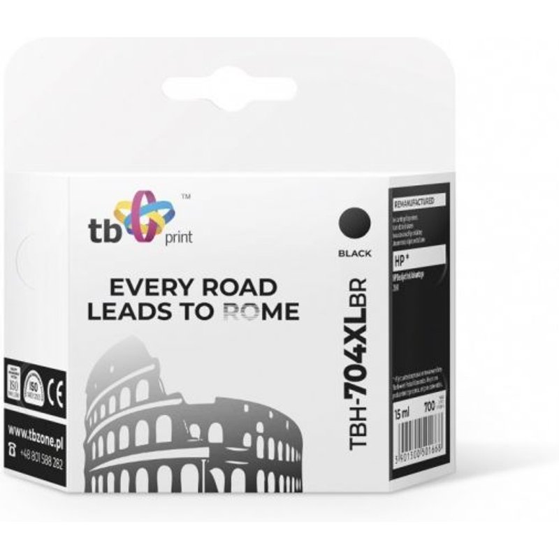 Ink for HP DJ IA 2060 Black remanufactured XL TBH-704XLBR (HP No. 704 CN692AE)