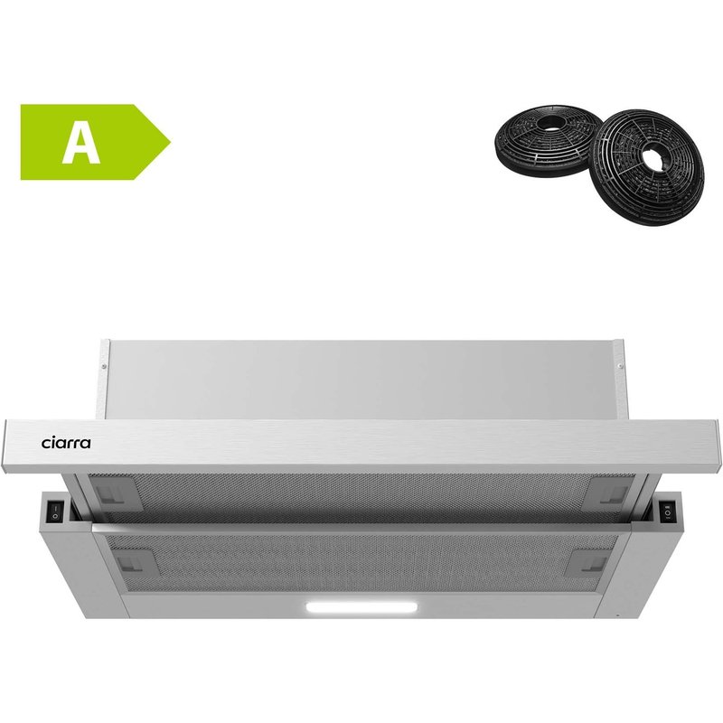 Ciarra Hotte Tiroir Téléscopique 60cm 370m³/h Classe A Inox CBCS6906D-OW