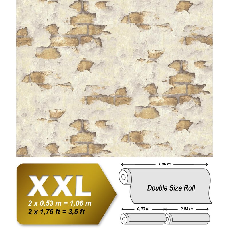 Papier peint aspect pierre carrelage EDEM 819DN53 papier peint intissé gaufré à chaud légèrement texturé à l'aspect crépi mat crème beige-gris jaune ocre 10,65 m2